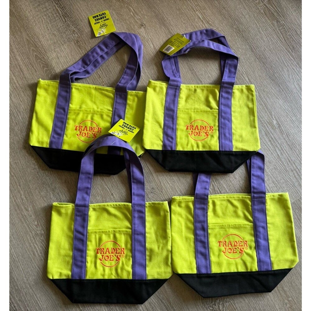 Trader Joes Mini Halloween Canvas Tote Bag 4 Piece Set Green Multi Color 2026!